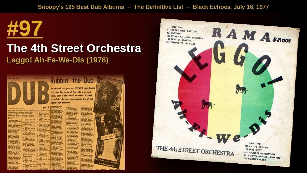 Roots & Dub Vault visual for 4th Street Orchestra’s Leggo! Ah-Fe-We-Dis from 1976.