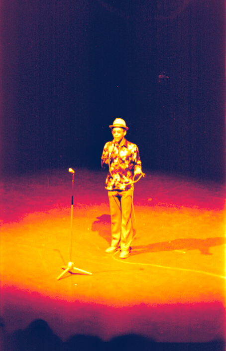Linton Kwesi Johnson on stage in Cardiff in 1980.